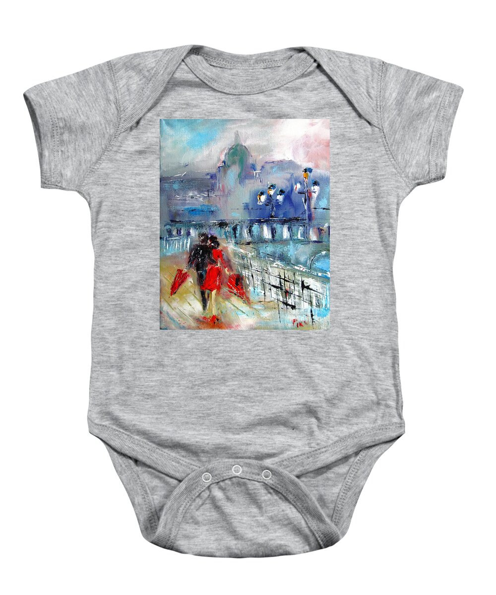 Couple Baby Onesie featuring the painting romantic paintings Our romantic weekend - available as a print on canvas www.pixi-art.com by Mary Cahalan Lee - aka PIXI