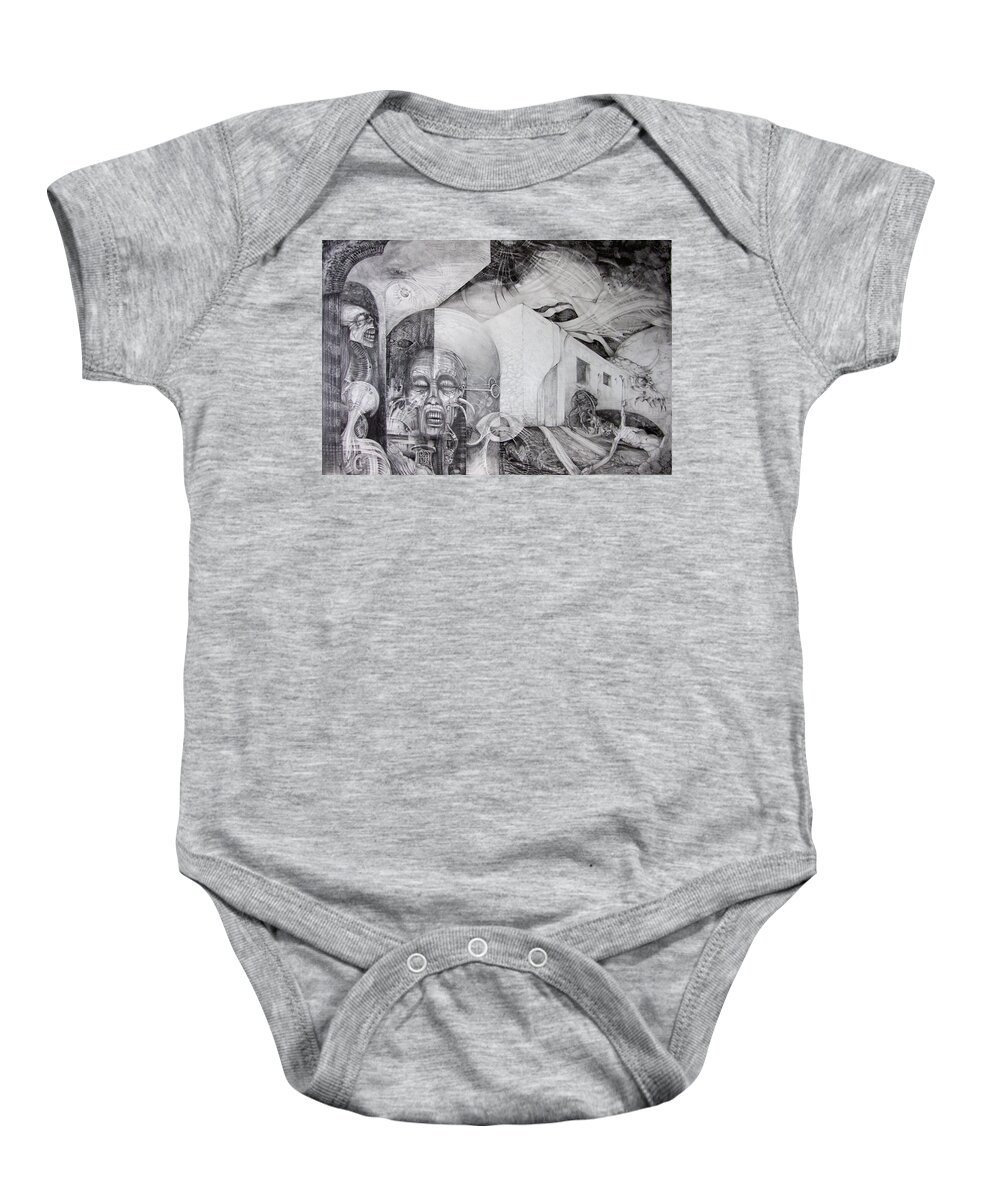 otto Rapp Baby Onesie featuring the drawing Outskirts Of Necropolis by Otto Rapp