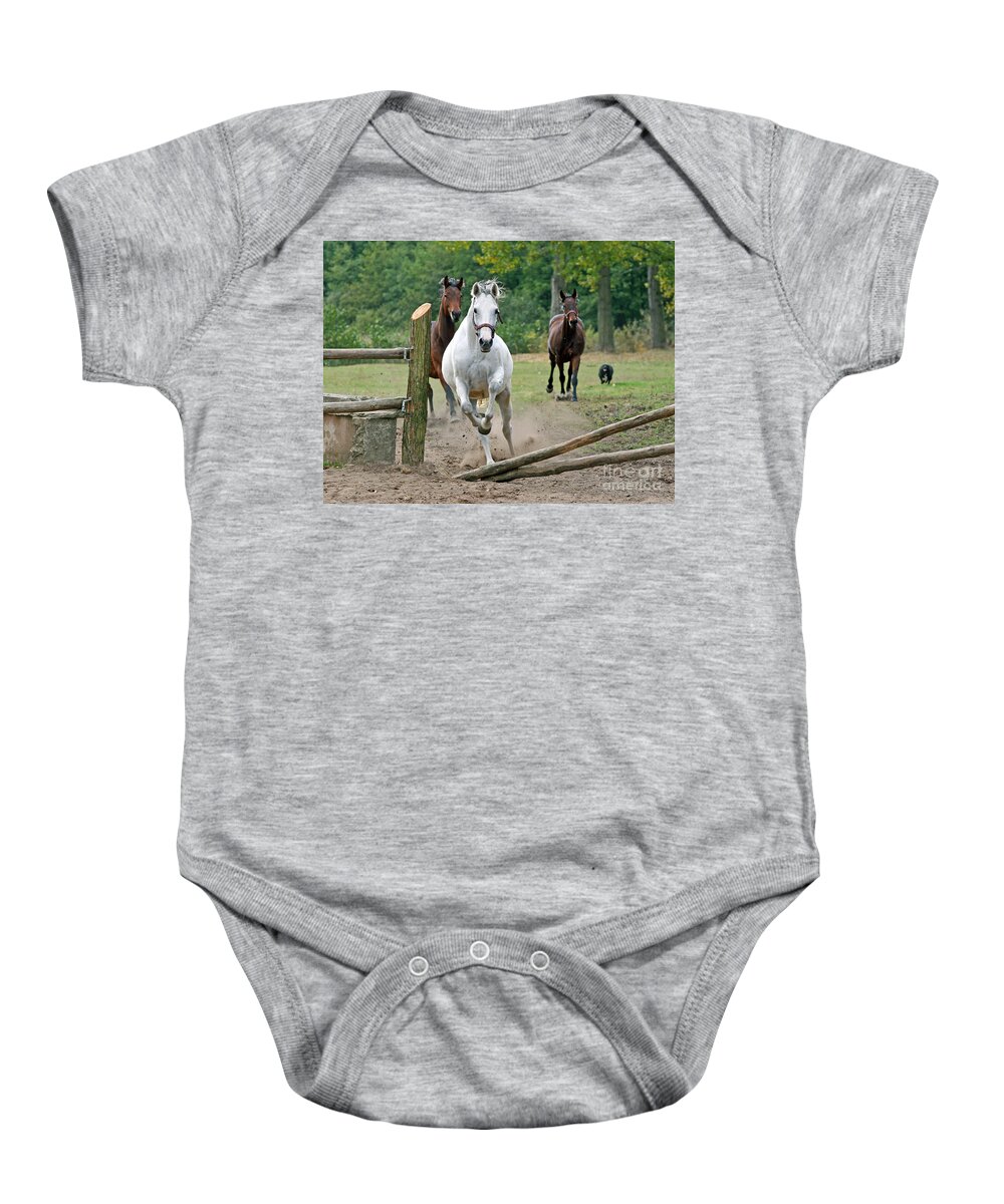 Horse Baby Onesie featuring the photograph Over The Fence by Ang El