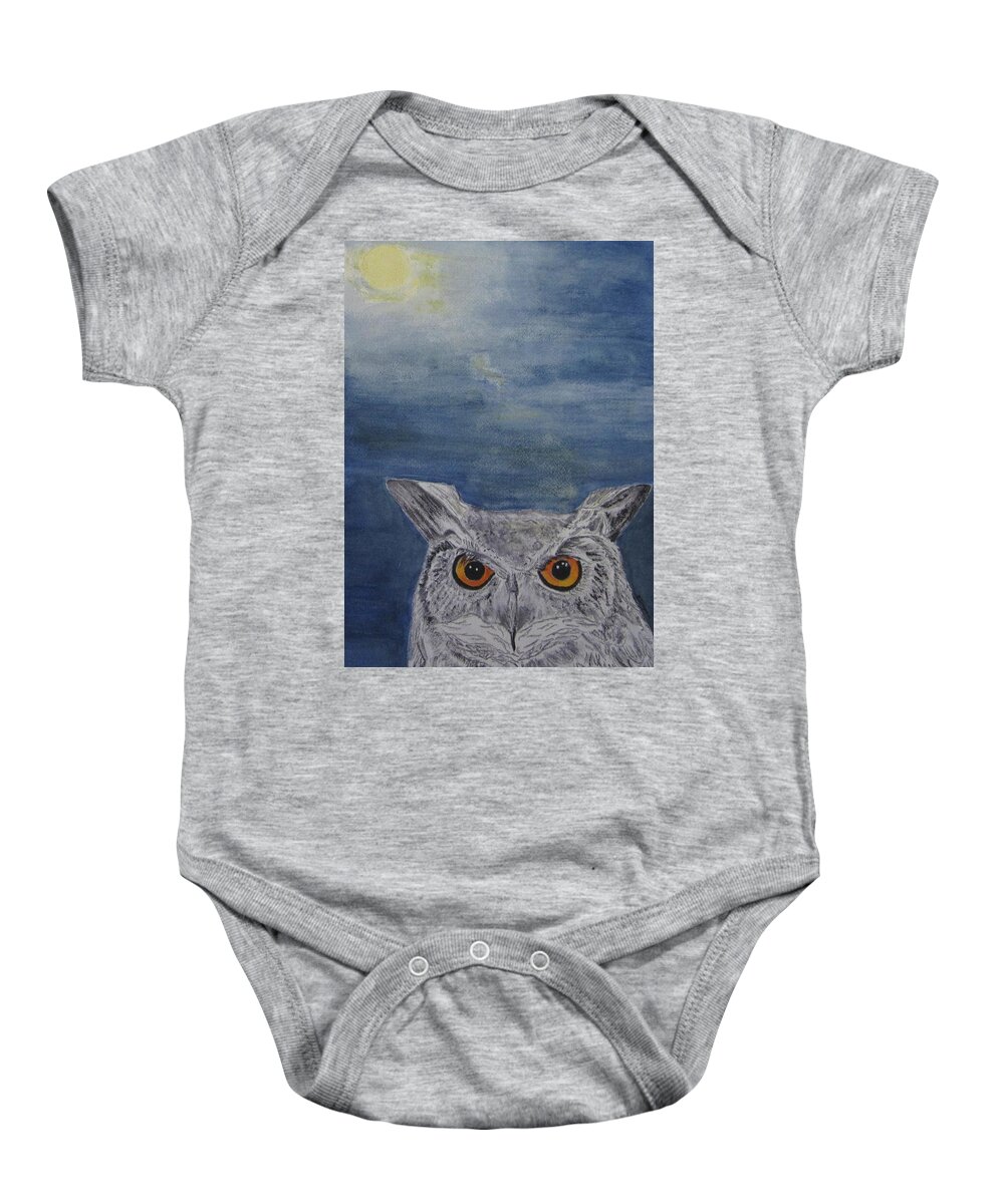 Owl Baby Onesie featuring the painting Owl by moonlight by Elvira Ingram