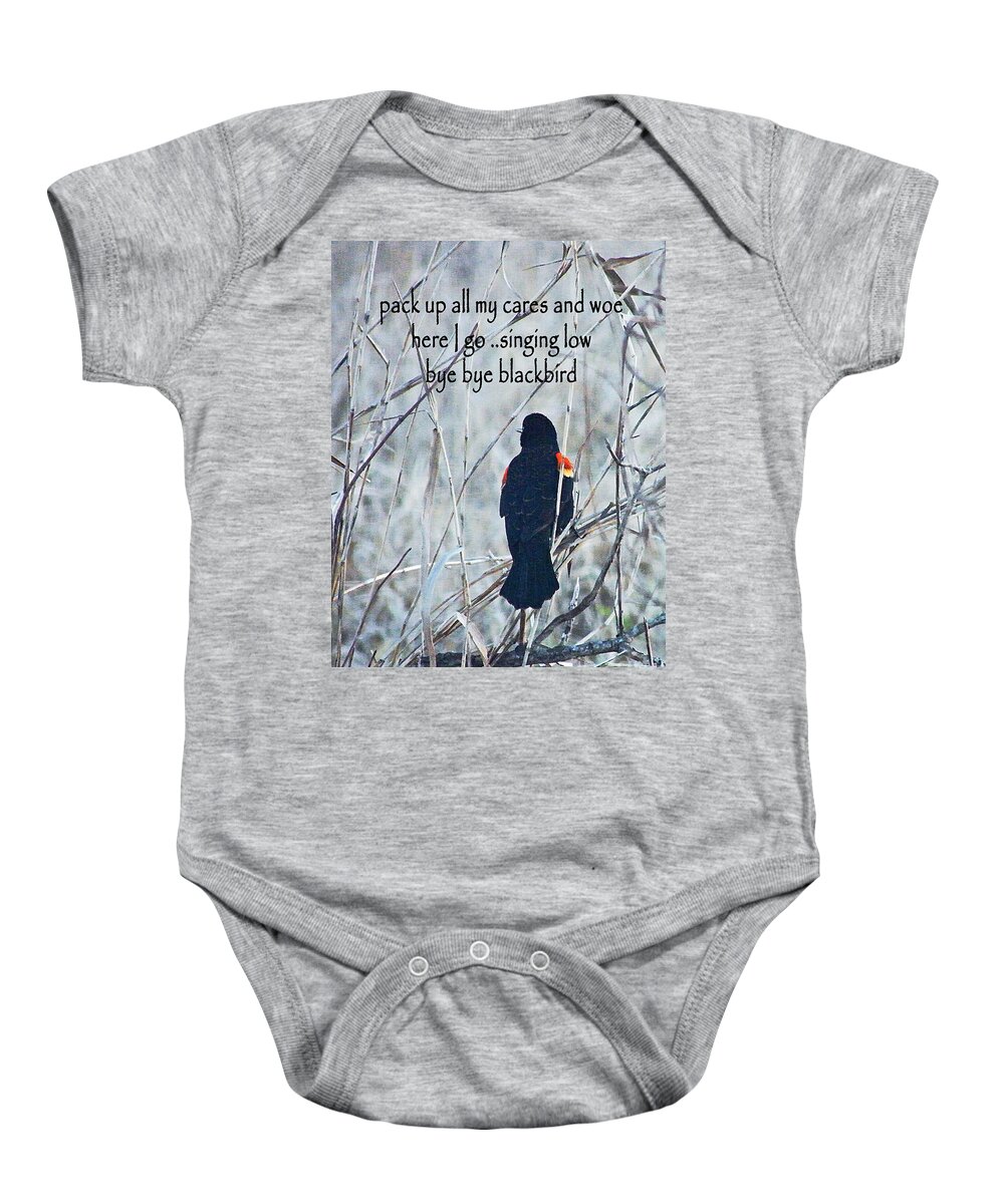 Bye Bye Blackbird Baby Onesie featuring the digital art Pack Up All My Cares and Woe by Lizi Beard-Ward