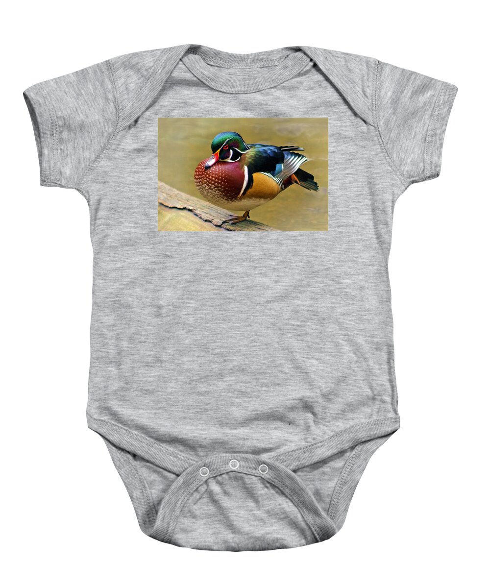Painted Wood Duck Baby Onesie featuring the photograph Painted Wood Duck by Wes and Dotty Weber