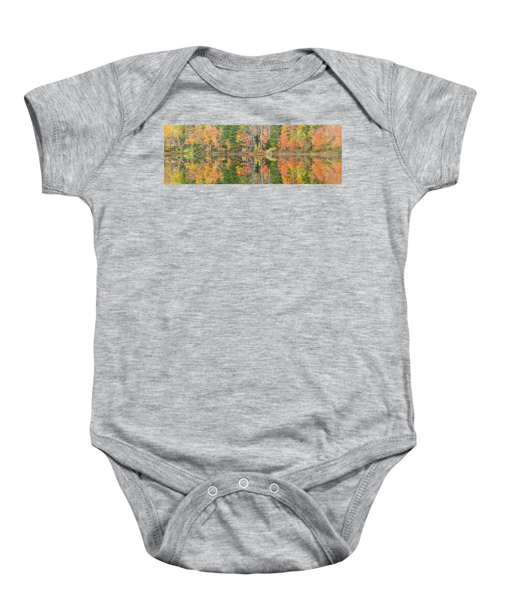 Readfeild Baby Onesie featuring the photograph Panorama of Fall Color on Torsey Pond Readfield Maine by Keith Webber Jr