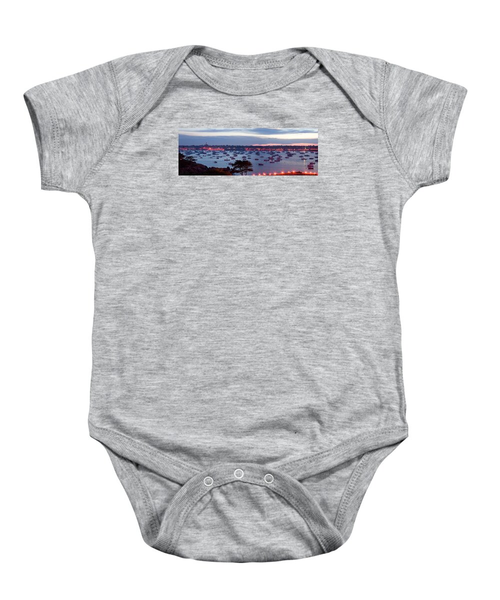 Marblehead Harbor Baby Onesie featuring the photograph Panoramic of the Marblehead Illumination by Jeff Folger