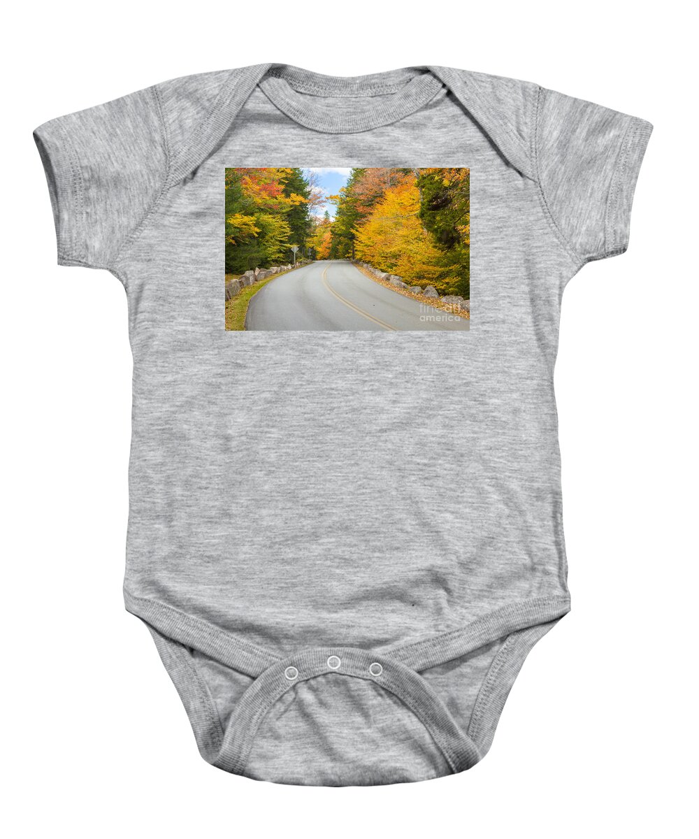 Autumn Baby Onesie featuring the photograph Park Loop Road in Autumn Acadia National Park Maine by Ken Brown