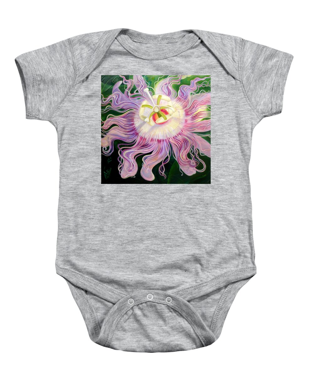Flowers Baby Onesie featuring the painting Passion Flower by Anne Cameron Cutri