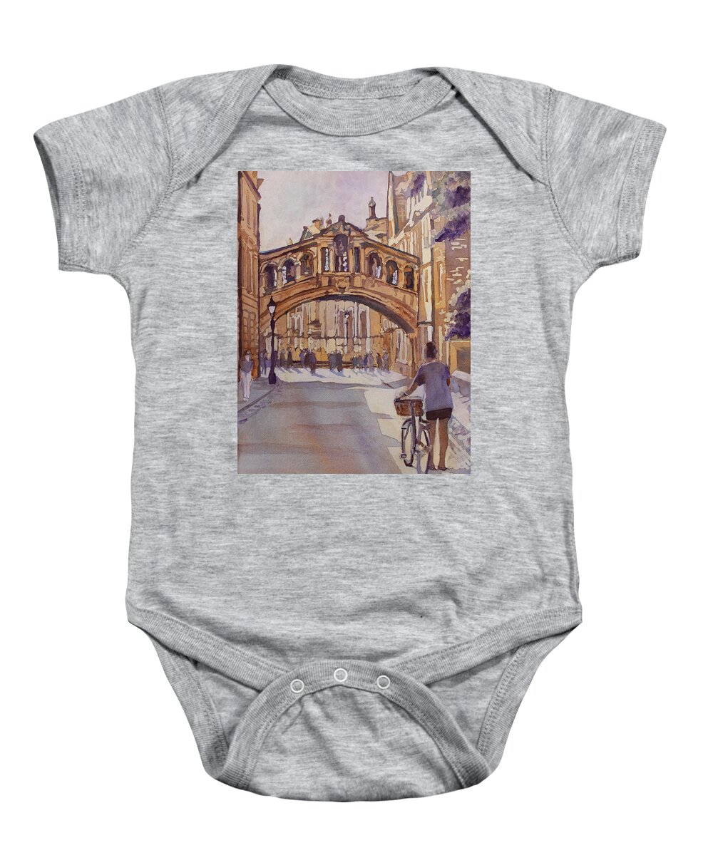 Bridge Of Sighs Baby Onesie featuring the painting Pausing Before the Bridge by Jenny Armitage