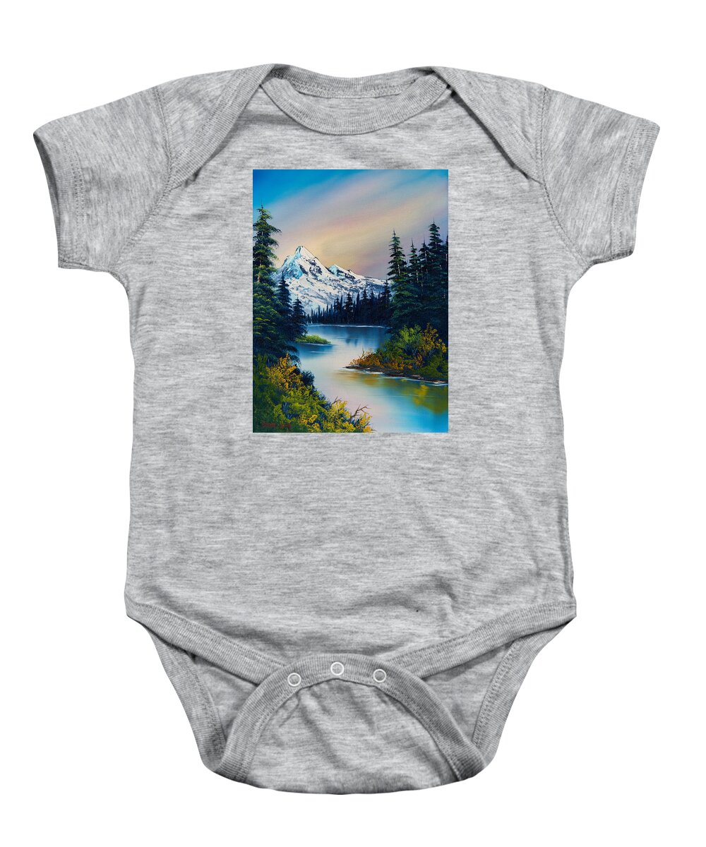 Landscape Baby Onesie featuring the painting Tranquil Reflections by Chris Steele