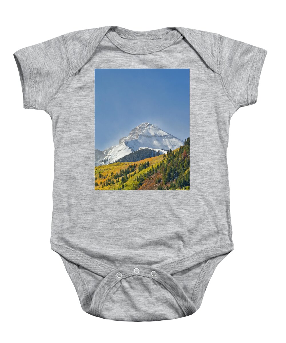 00559221 Baby Onesie featuring the photograph Peak After First Snow Rocky Mts Colorado by Yva Momatiuk John Eastcott