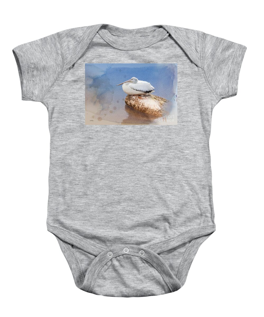 American White Pelican Baby Onesie featuring the photograph Pelican Peace by Betty LaRue