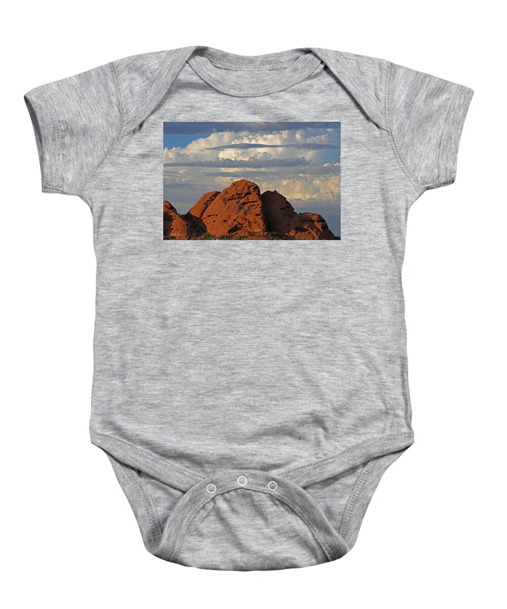 Phoenix Papago Park With Thunderstorm Baby Onesie featuring the photograph Phoenix Papago Park With Thunderstorm by Tom Janca