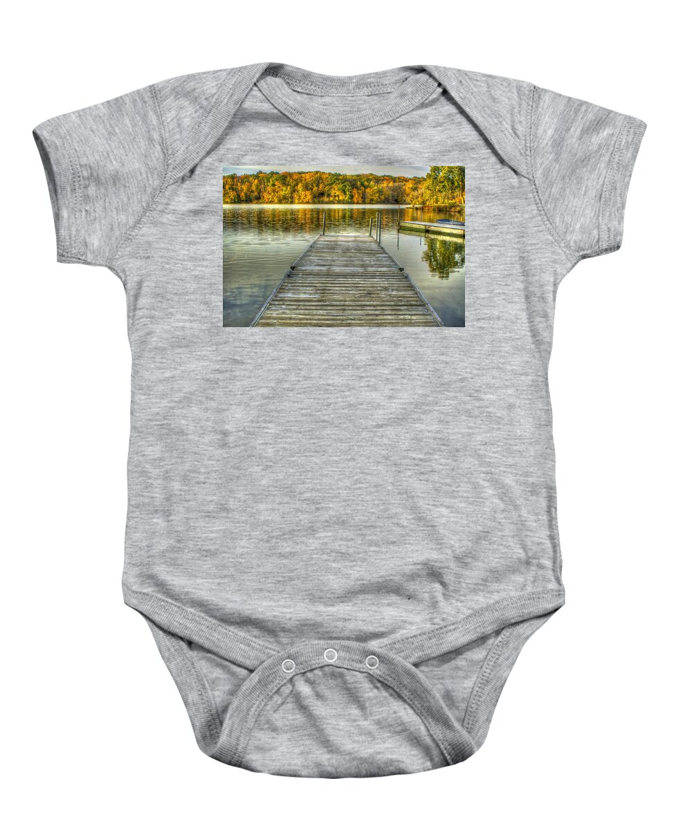 Autumn Baby Onesie featuring the photograph Pier Lake Le Aqua Na by Roger Passman
