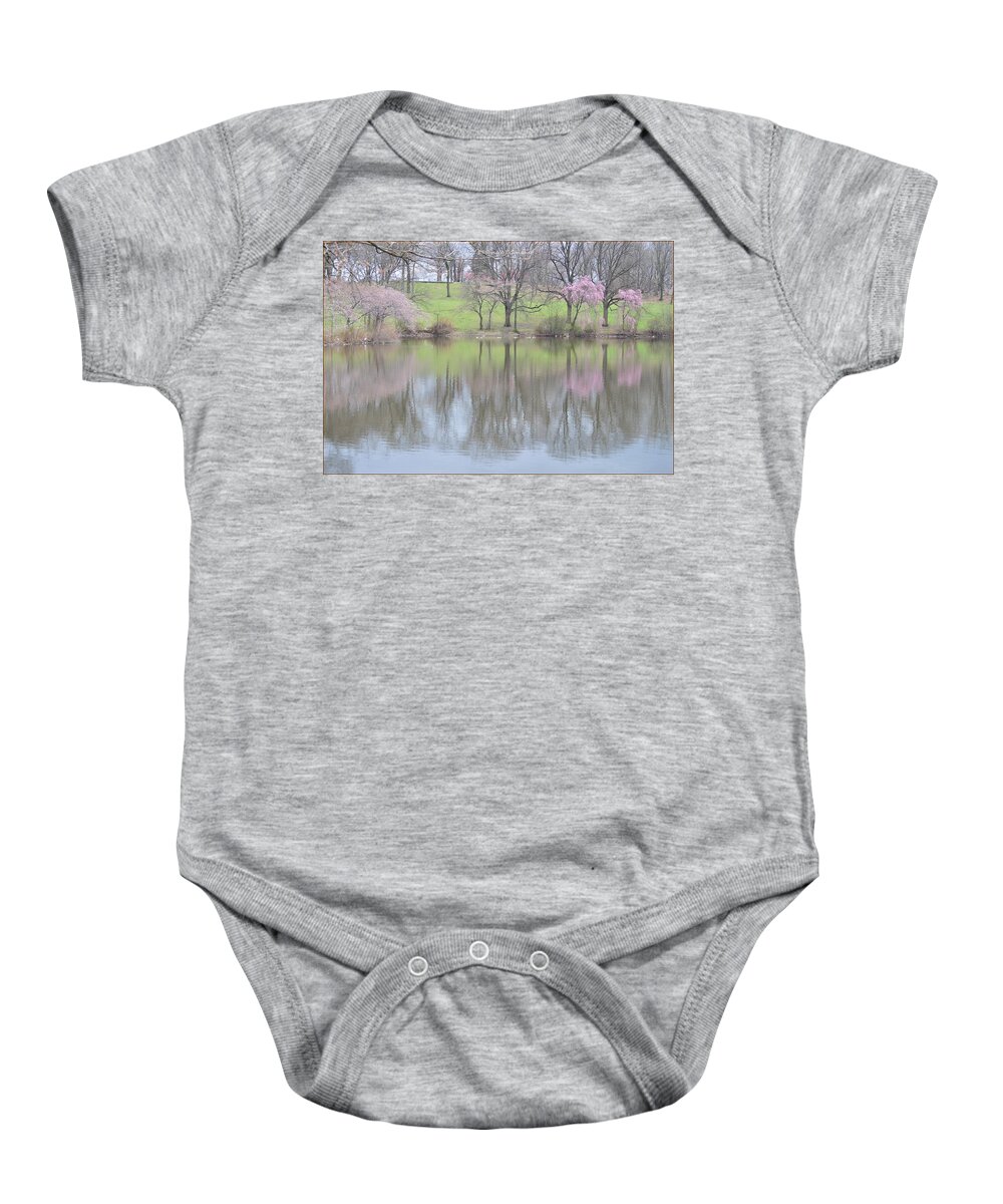 Reflections Baby Onesie featuring the photograph Pink cherry reflections by Sonali Gangane