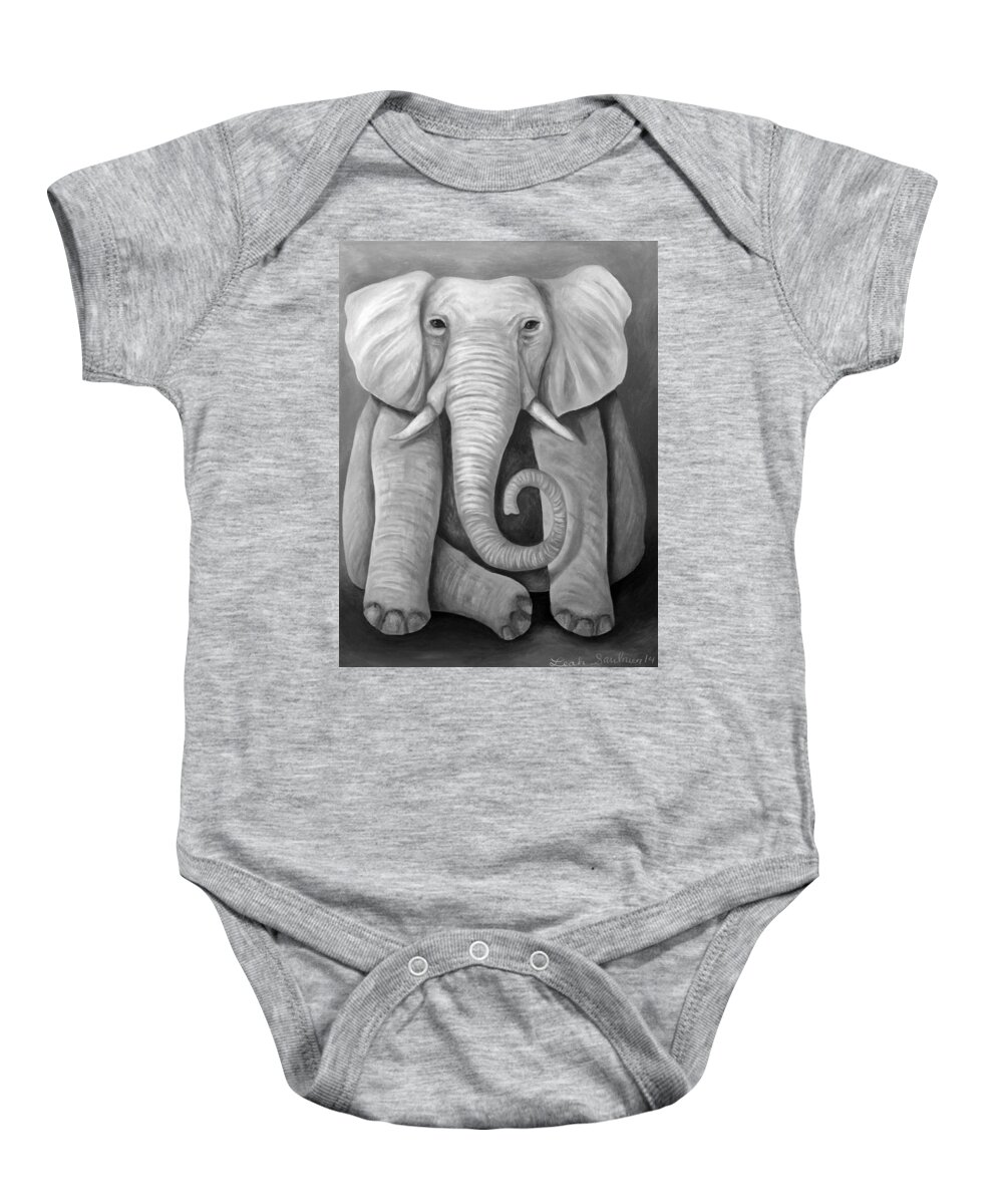 Elephant Baby Onesie featuring the painting Pink Elephant edit 4 by Leah Saulnier The Painting Maniac