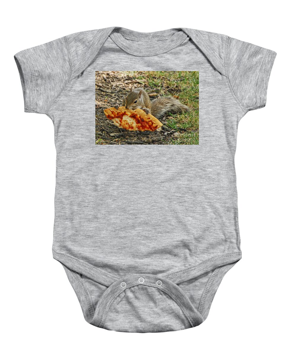 Squirrels Baby Onesie featuring the photograph Pizza For Lunch by Mary Carol Story