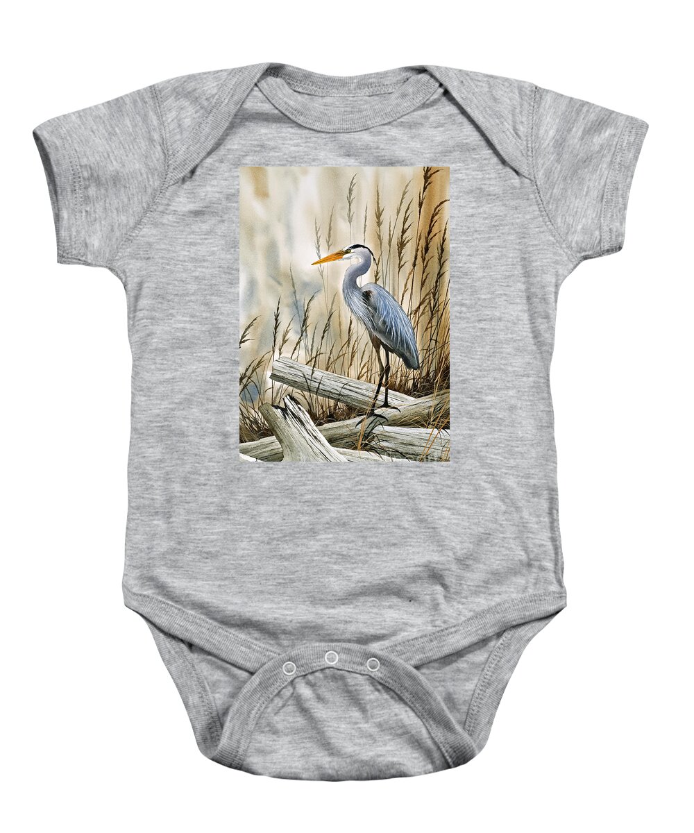 Heron Baby Onesie featuring the painting Place of the Blue Heron by James Williamson