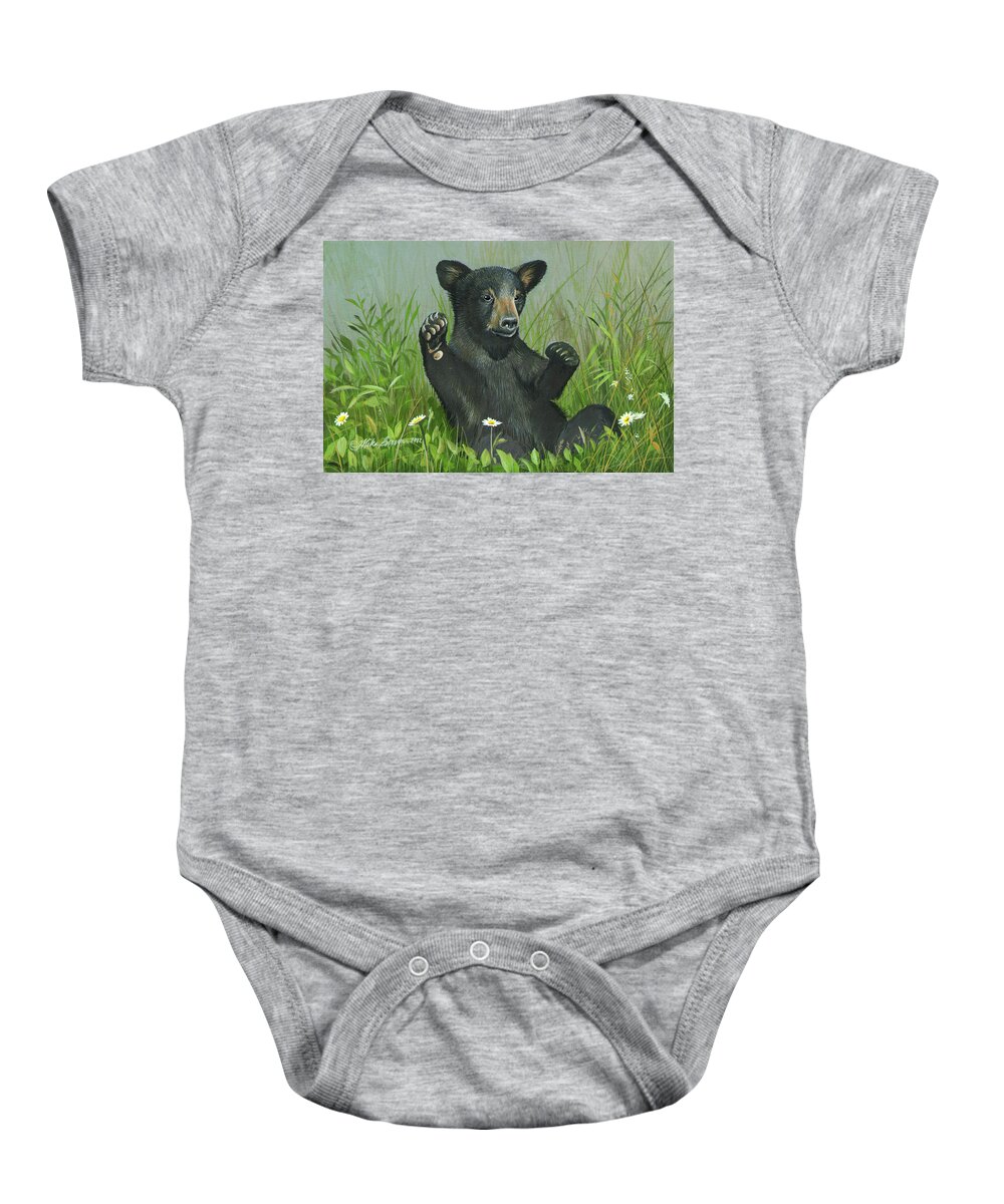 Black Bear Baby Onesie featuring the painting Playtime by Mike Brown