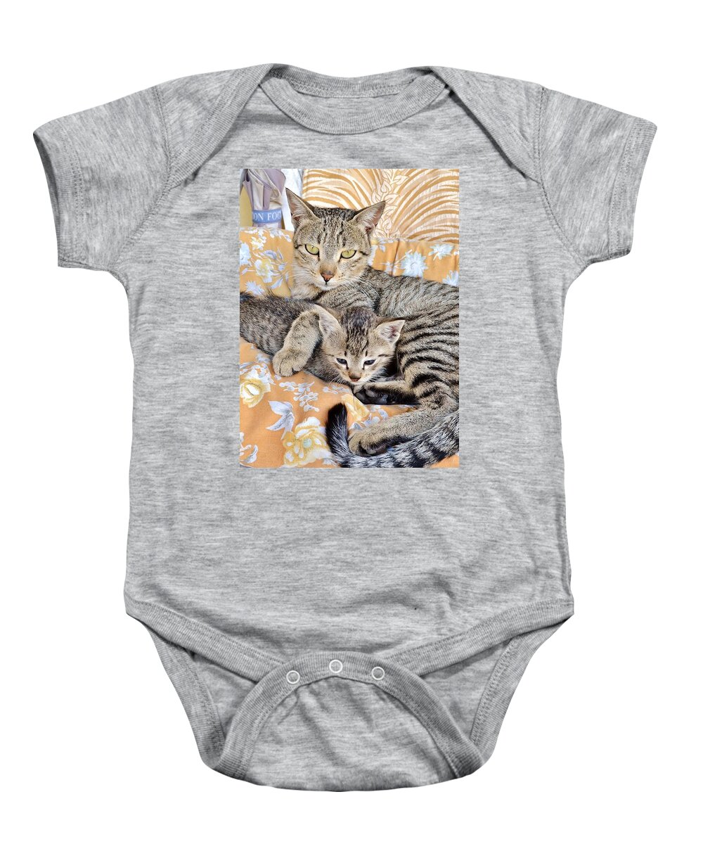 Cat Baby Onesie featuring the photograph Proud Mother Cat and Her Kitten by Kim Bemis