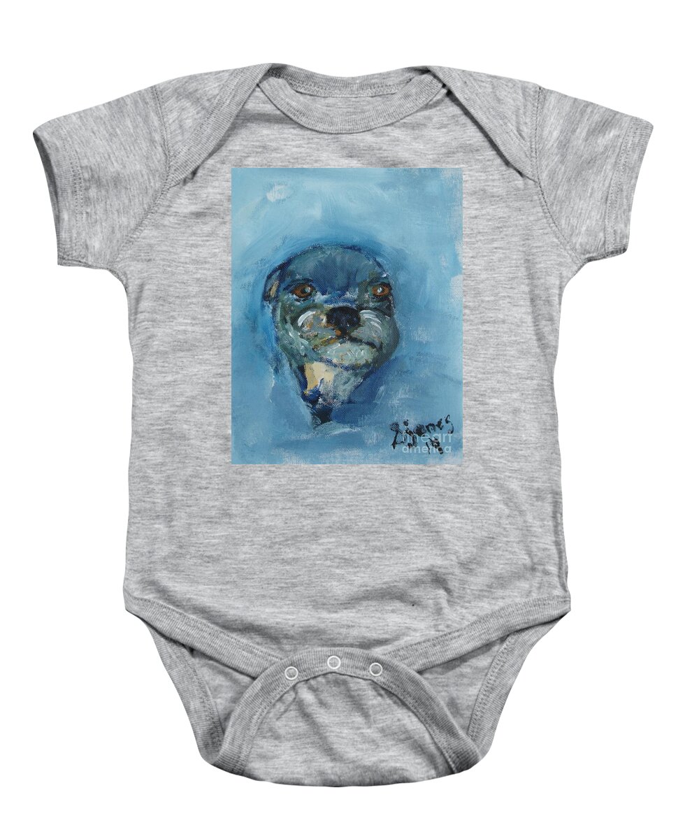 Animal Baby Onesie featuring the painting Puggie by Shelley Jones