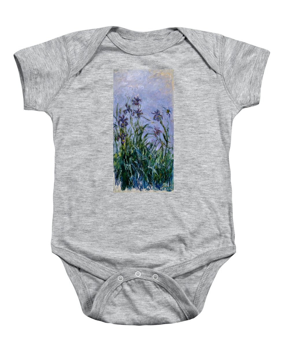 Purple Baby Onesie featuring the painting Purple Irises by Claude Monet