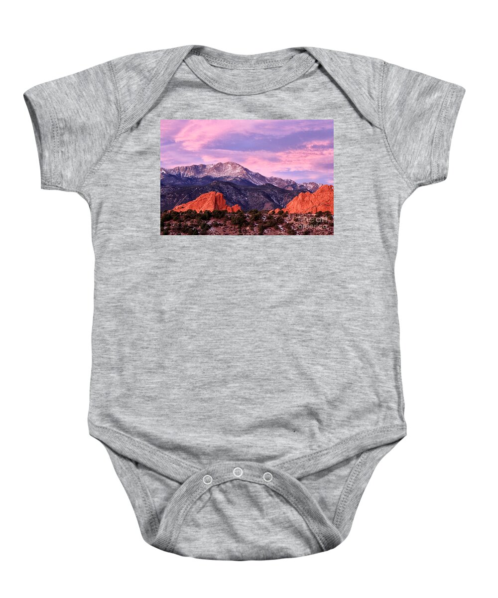 Pikes Peak Baby Onesie featuring the photograph Purple Skies over Pikes Peak by Ronda Kimbrow