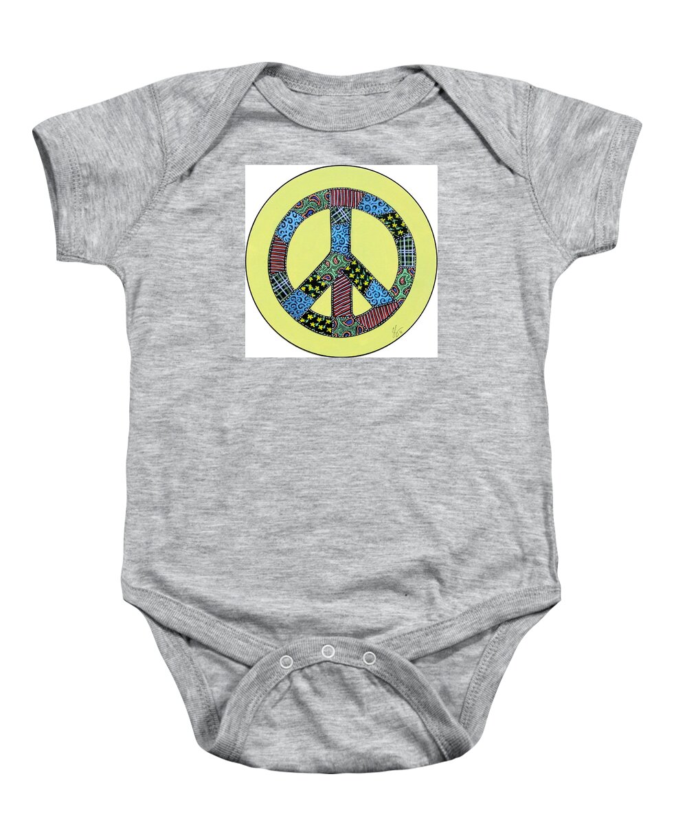 Peace Baby Onesie featuring the painting Quilted Peace by Jim Harris