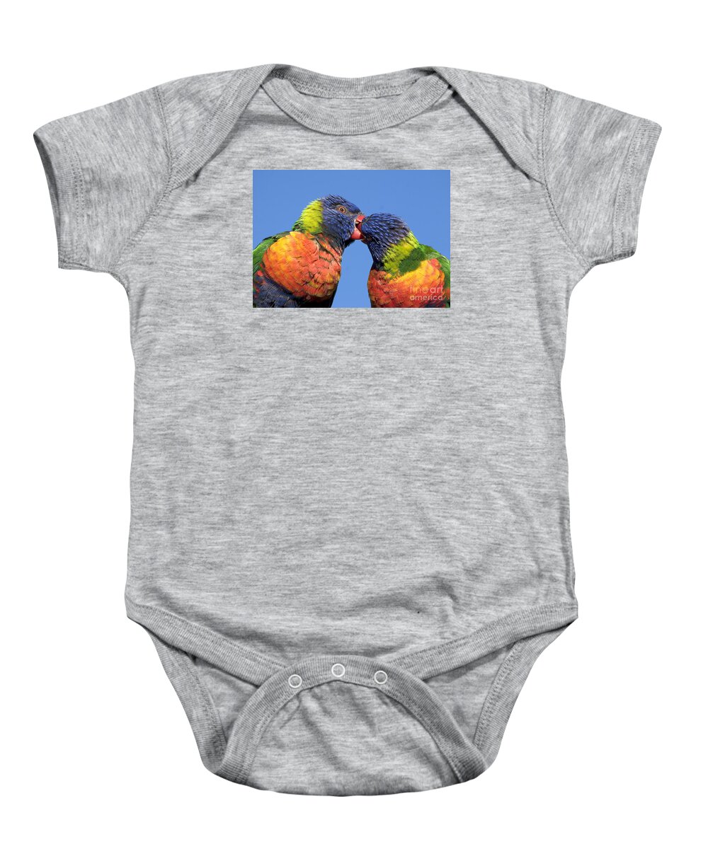 Lorikeets Baby Onesie featuring the photograph rainbow lorikeets, Canberra, Australia by Steven Ralser