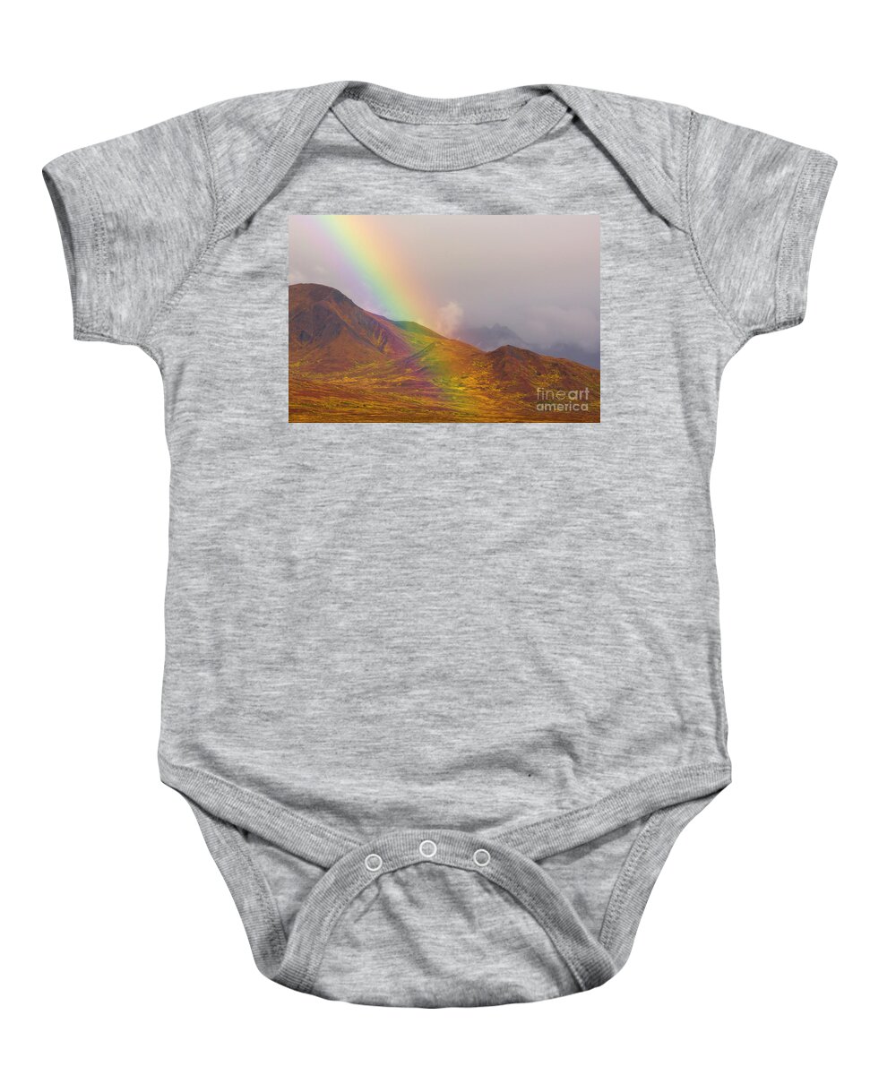 00431055 Baby Onesie featuring the photograph Rainbow Over Fall Tundra in Denali by Yva Momatiuk John Eastcott