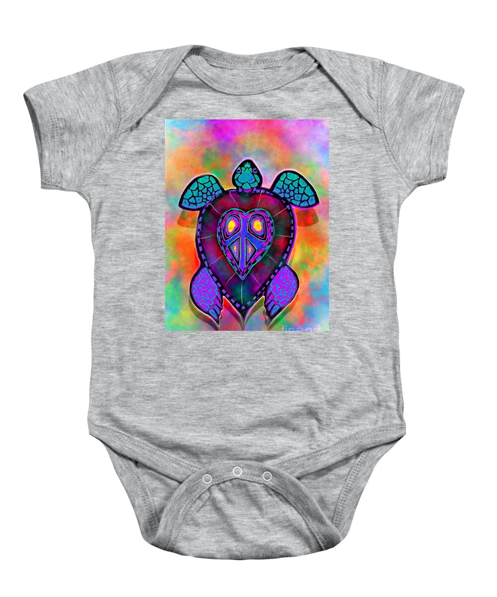 Turtle Baby Onesie featuring the painting Rainbow Peace Turtle by Nick Gustafson