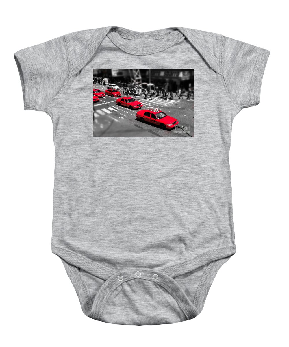 Nyc Baby Onesie featuring the photograph Red Cabs on Time Square by Hannes Cmarits