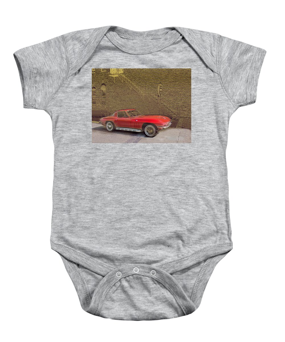 Cars Baby Onesie featuring the mixed media Red Corvette by Steve Karol