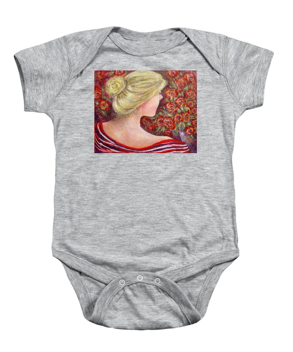 Female Baby Onesie featuring the painting Red Scented Roses by Natalie Holland