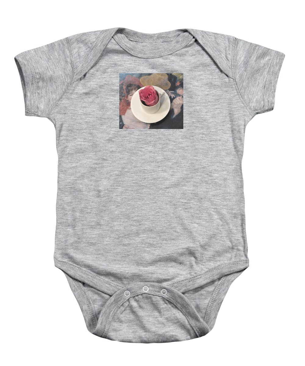 Floral Still Life Baby Onesie featuring the photograph Renoir and Roses by Angela Davies