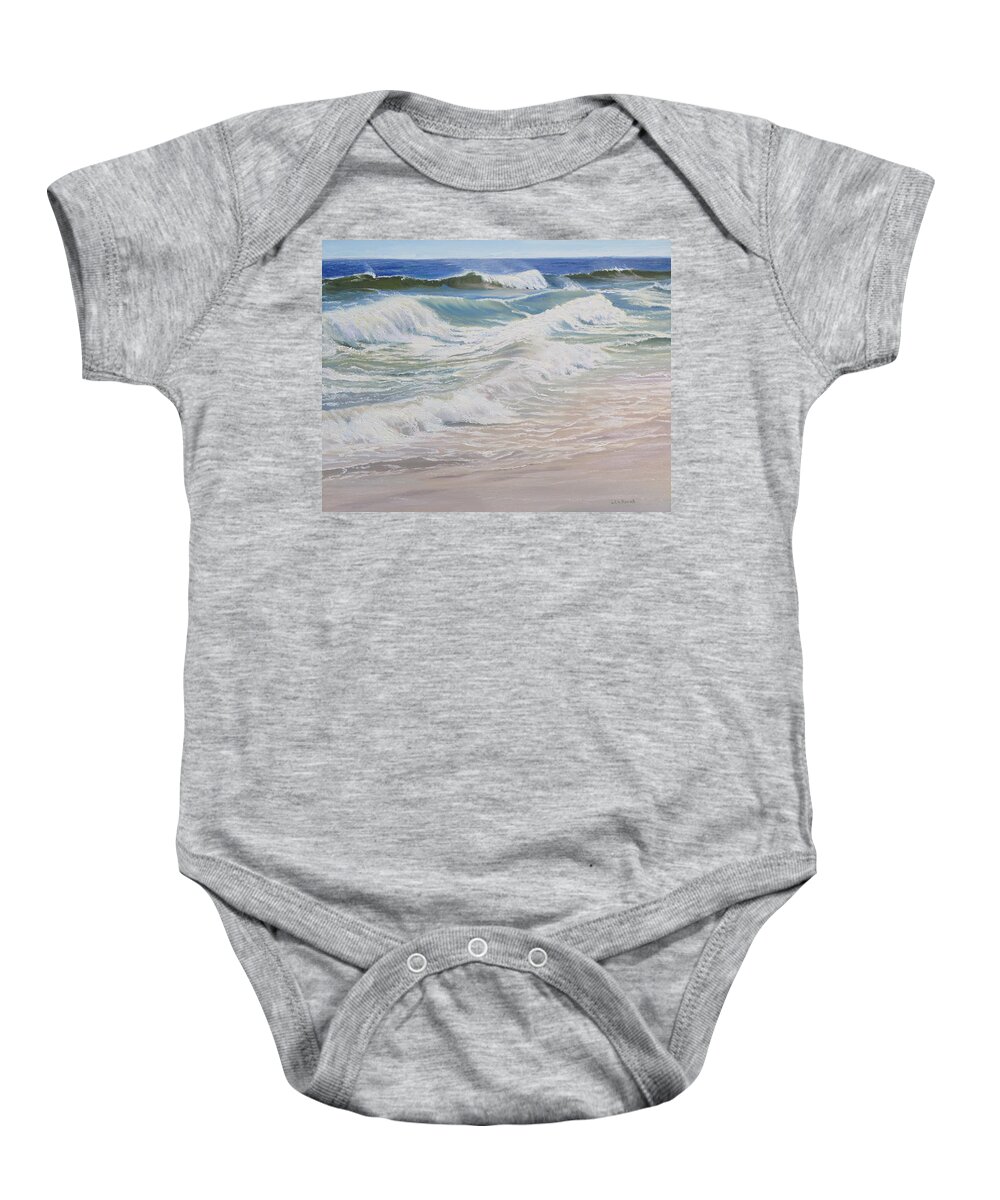 Seascape Baby Onesie featuring the painting Rolling and Crashing by Lea Novak
