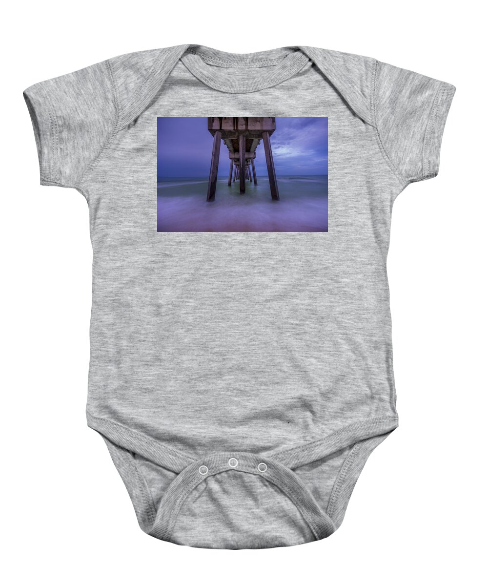 Russell Fields Pier Baby Onesie featuring the photograph Russell Fields Pier by David Morefield