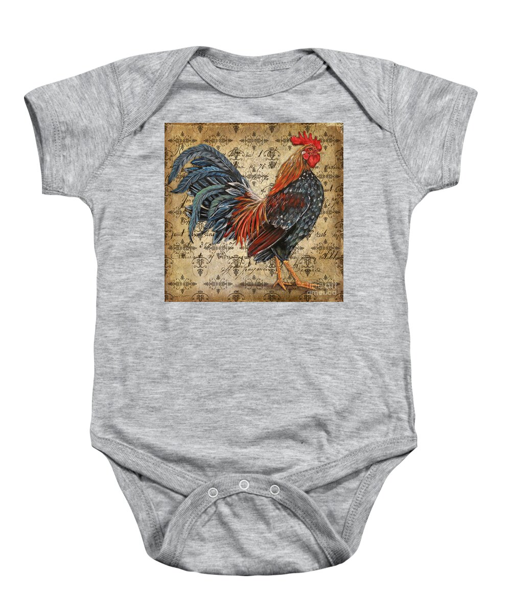 Acrylic Painting Baby Onesie featuring the painting Rustic Rooster-JP2122 by Jean Plout
