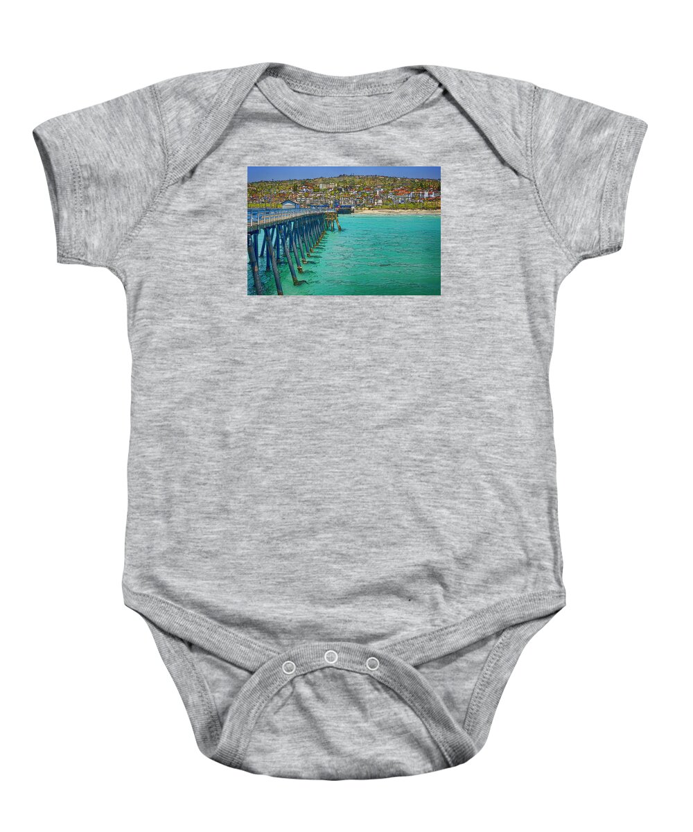 San Clemente Baby Onesie featuring the photograph San Clemente Pier by Joan Carroll