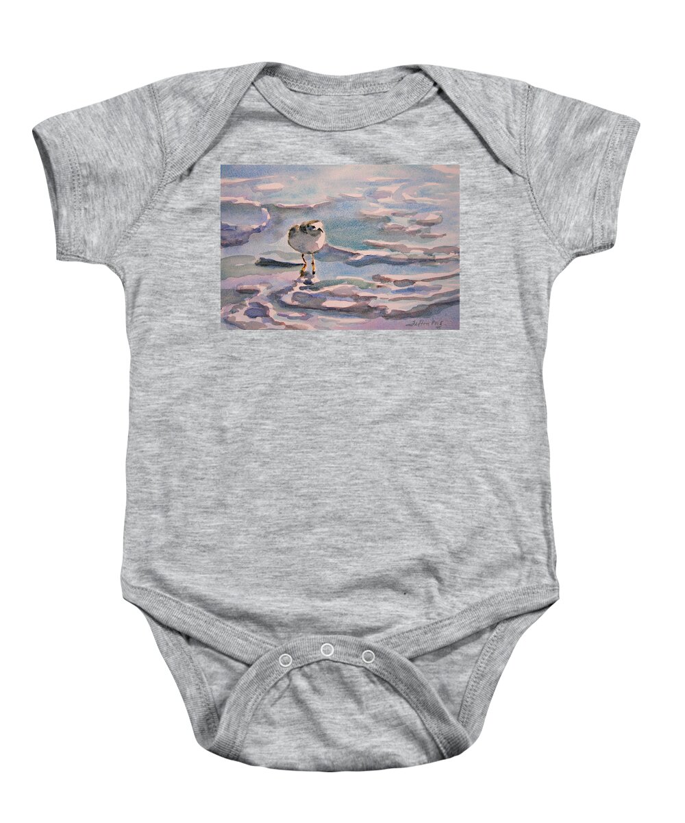 Art Baby Onesie featuring the painting Sandpiper and seafoam 3-8-15 by Julianne Felton
