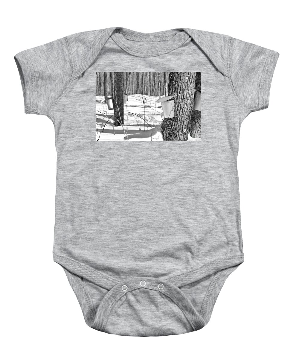 Maple Syrup Baby Onesie featuring the photograph Sap Happens by Cheryl Baxter