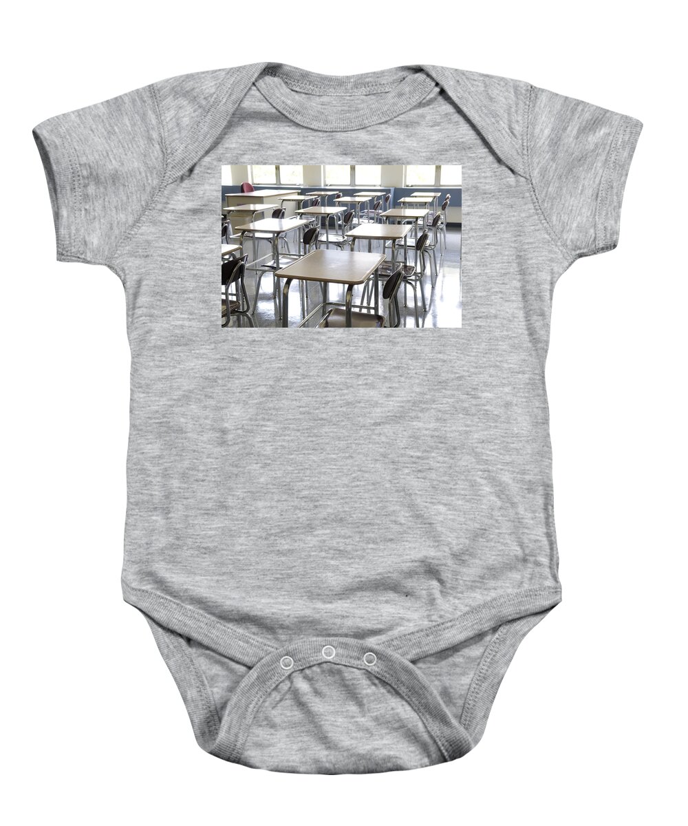 Classroom Baby Onesie featuring the photograph School Desks by Martin Shields