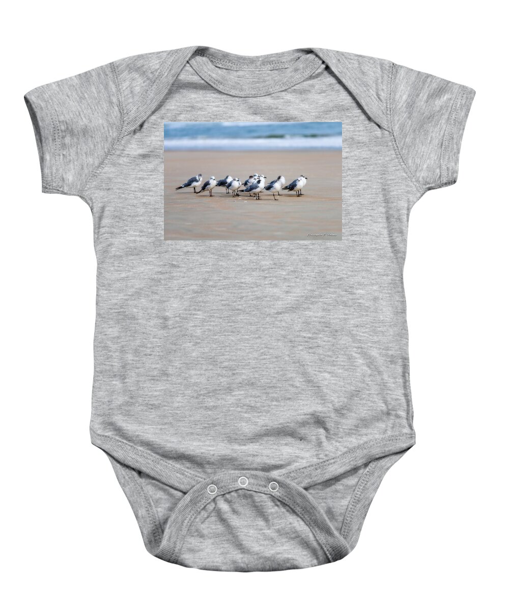 Christopher Holmes Photography Baby Onesie featuring the photograph Seagull Parking by Christopher Holmes