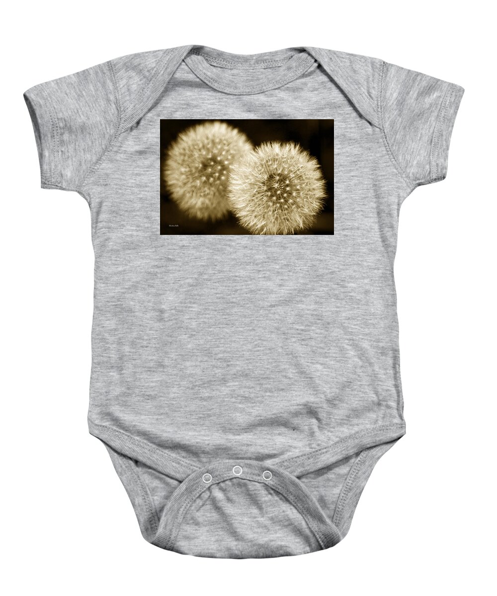 Dandelions Baby Onesie featuring the photograph Sepia Dandelions by Christina Rollo
