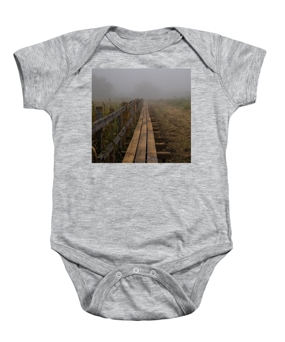 Mist Baby Onesie featuring the photograph September mist HDR - foggy day over walk way by Leif Sohlman
