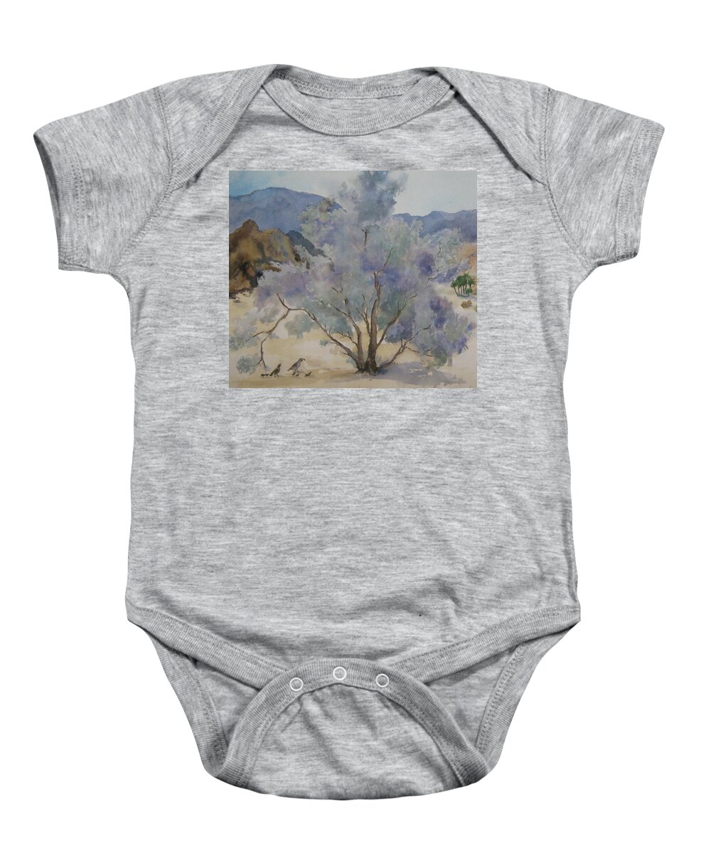 Smoketree Baby Onesie featuring the painting Smoketree in Bloom by Maria Hunt