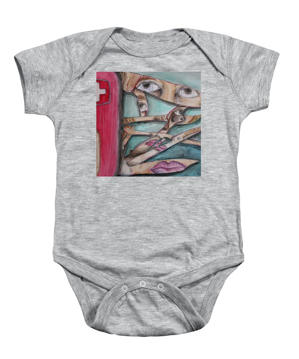 Swiss Army Knife Baby Onesie featuring the painting Sliced by Kate Fortin