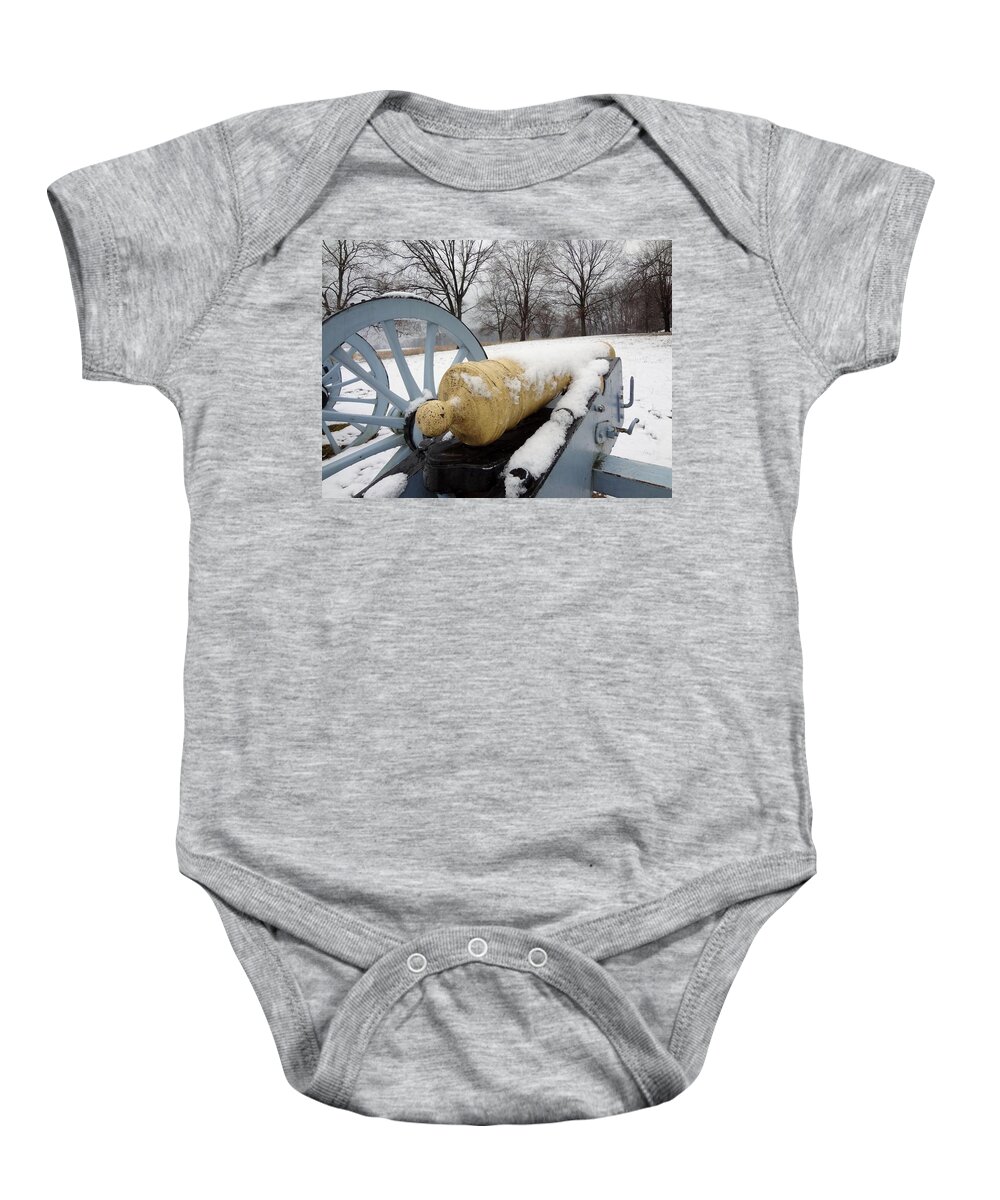 Cannon Baby Onesie featuring the photograph Snow Cannon by Michael Porchik