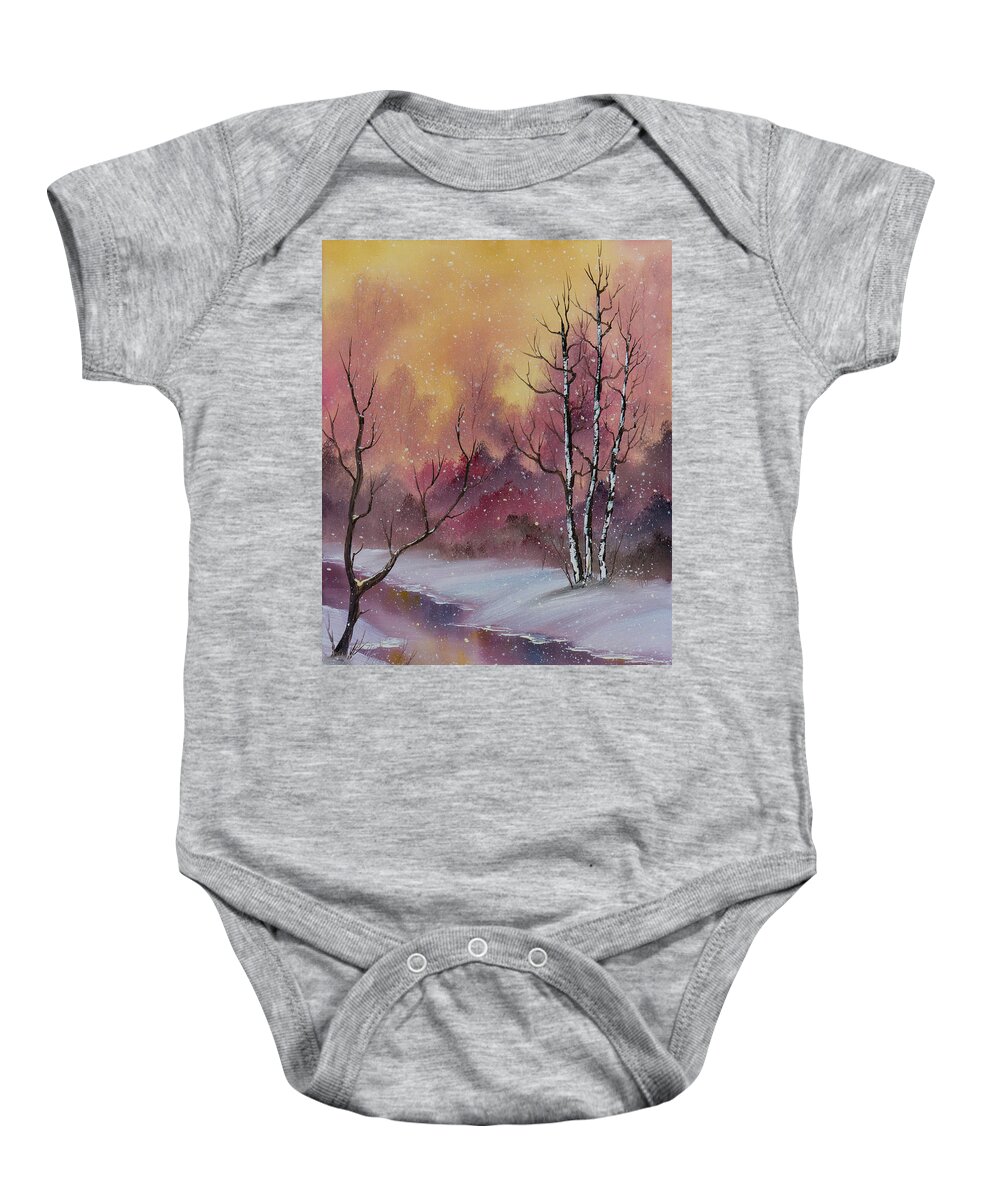 Landscape Baby Onesie featuring the painting Winter Enchantment by Chris Steele