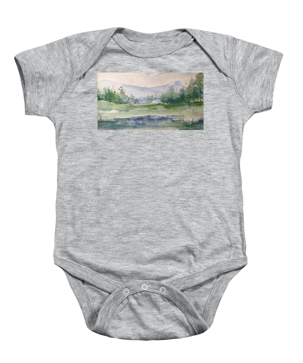 Landscape Baby Onesie featuring the painting Snow Mountain by Robin Miller-Bookhout