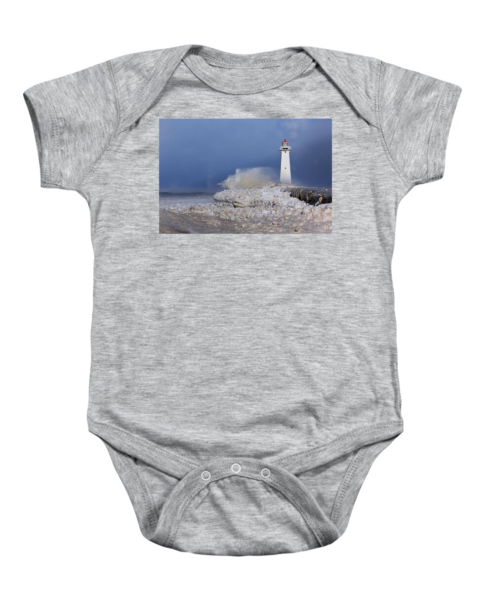 Lighthouse Baby Onesie featuring the photograph Sodus Bay Lighthouse by Everet Regal