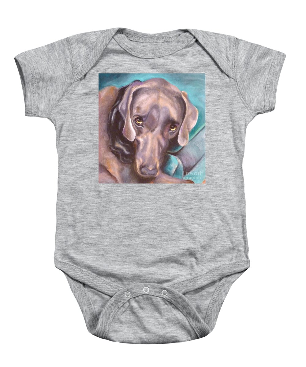 Dog Baby Onesie featuring the painting Sofa Serenade by Susan A Becker